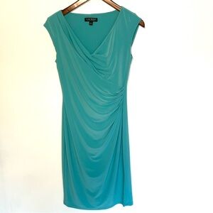 Lauren Ralph Lauren draped front dress blue cap sleeve, lined, side ruching 2